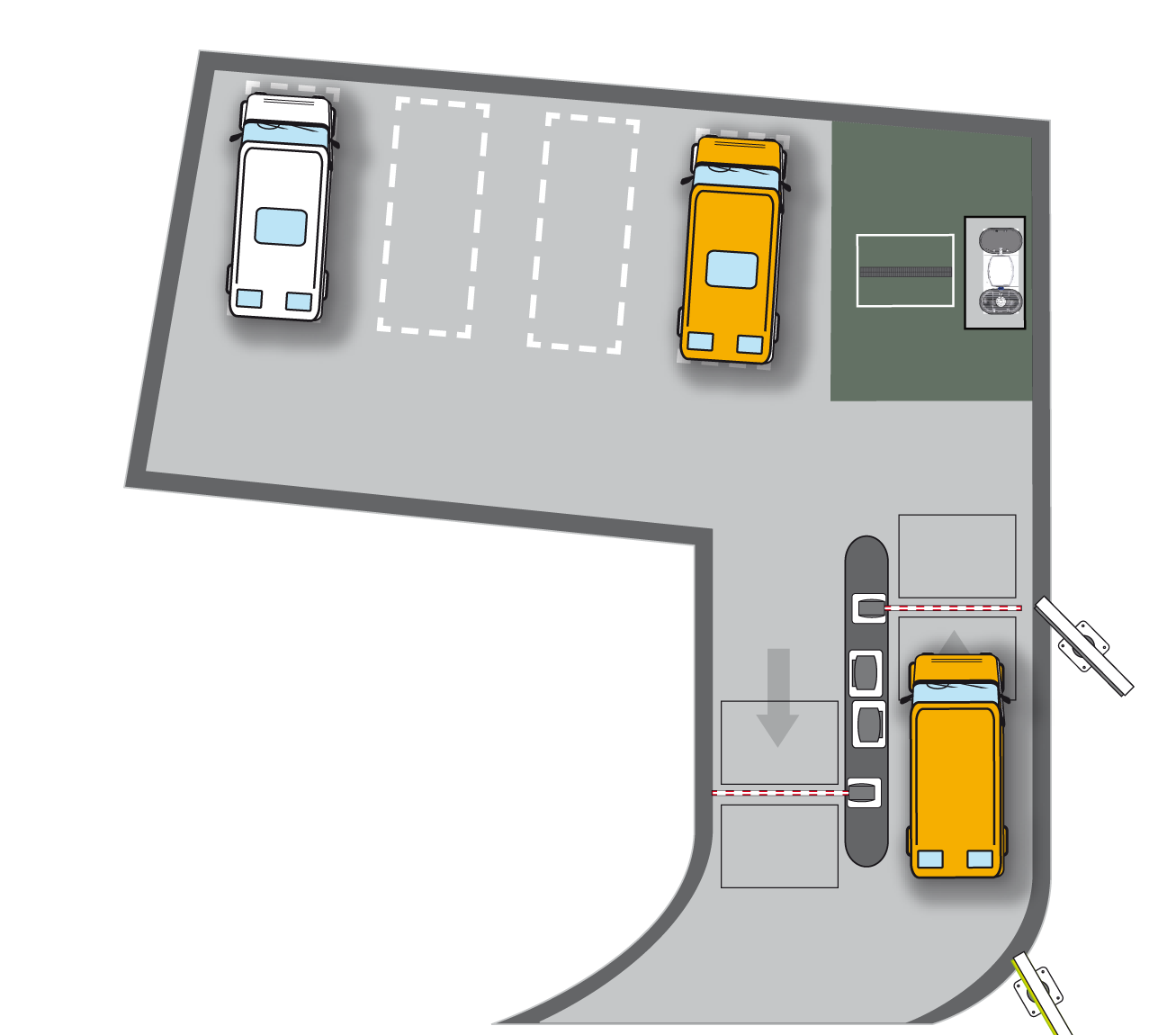 Schéma du 3ème scénario d'implantation d'aire de stationnement de camping-cars